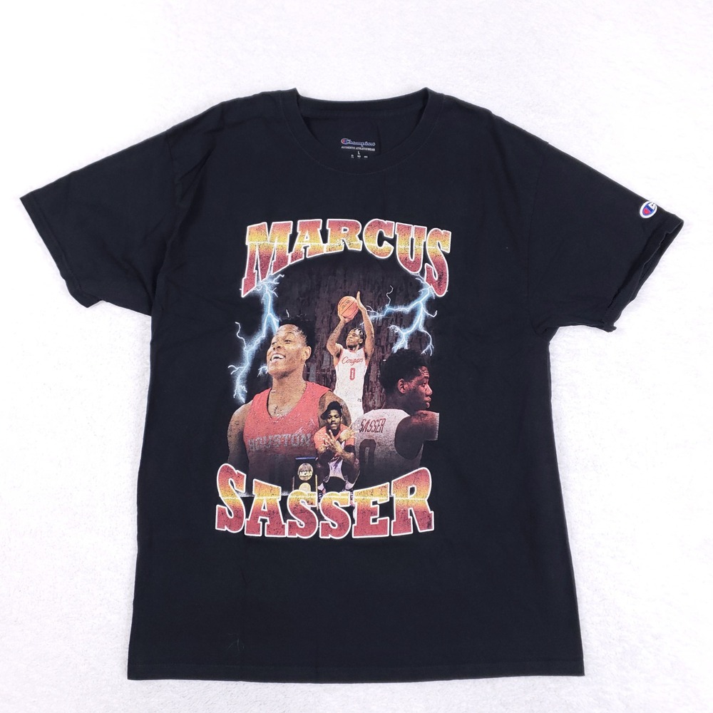 Champion Marcus Sasser Houston Cougars Basketball Shirt Mens Large Black Graphic